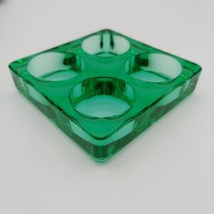 Brilliant Green Glass Tealight Candle Holder or Divided Trinket Dish